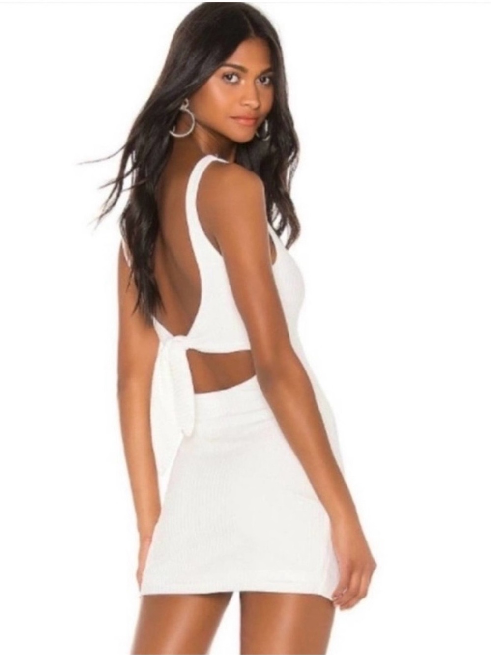 Privacy Please White Ribbed Open Back Tie Mini Dress XS